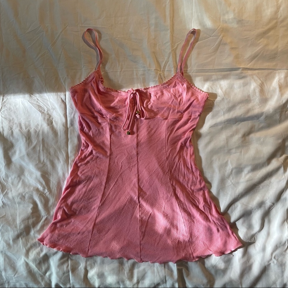Pink Shirley of Hollywood minidress ribbed cotton tie front